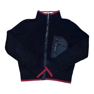 Vintage Polo Ralph Lauren ribbed sweater full zip medium black label preppy